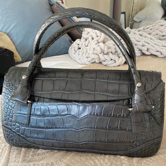 Monsac Original Leather Grey Croc Embossed Hand Bag - Picture 2 of 5